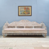 Mughal Garden Hand Carved Balinese Daybed Whitewash 210X95X90 cm